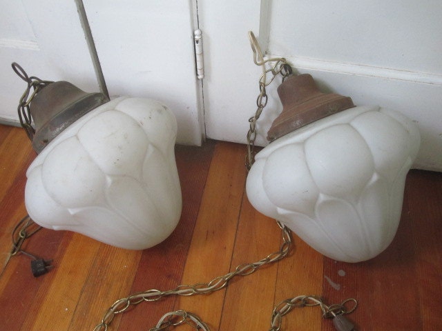 Pair of 1920s Glass Hanging Lights