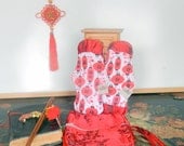 Couture Oriental Cloth Menstrual Pad Wet Bag Set in Red, Black and White Flannel and Brocade Fabrics