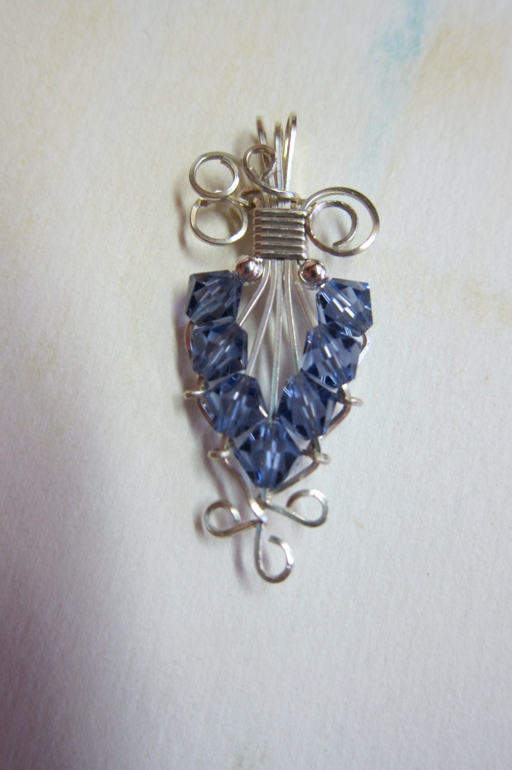 Victorian Style Amethyst Pendant Swarovski Crystal wire wrapped pendant w/ .925 sterling silver wire