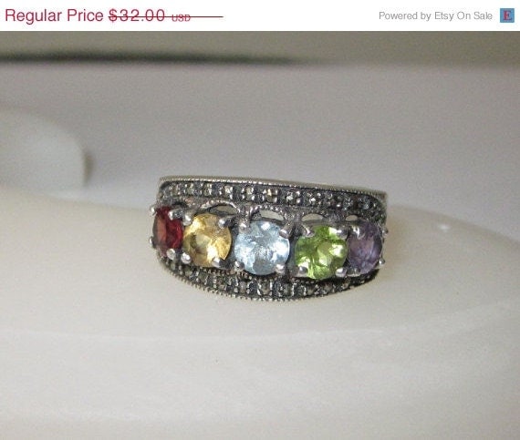 ON SALE Sterling Silver Gemstone Ring - Vintage