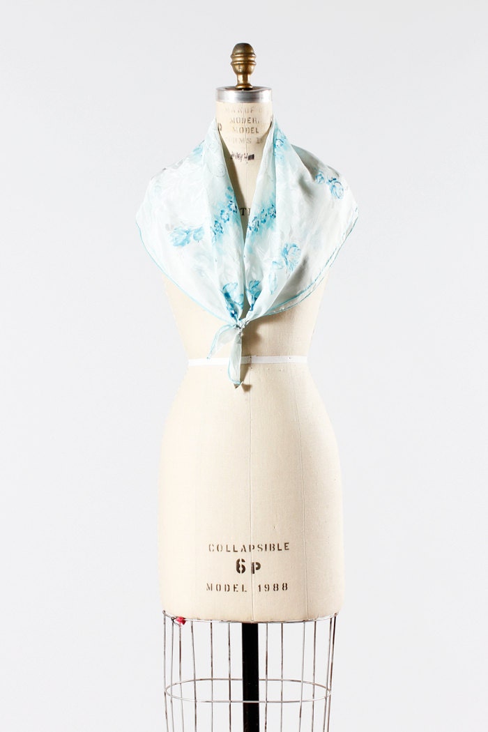 BLOWOUT SALE // vintage scarf / sheer blue floral scarf : Baby Blue