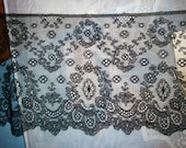 1 yd. of Stunning French antique black lace yardage hand made pure silk