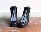 Vintage 1990s leather ankle boots with hand-made tassel detail / 7.5