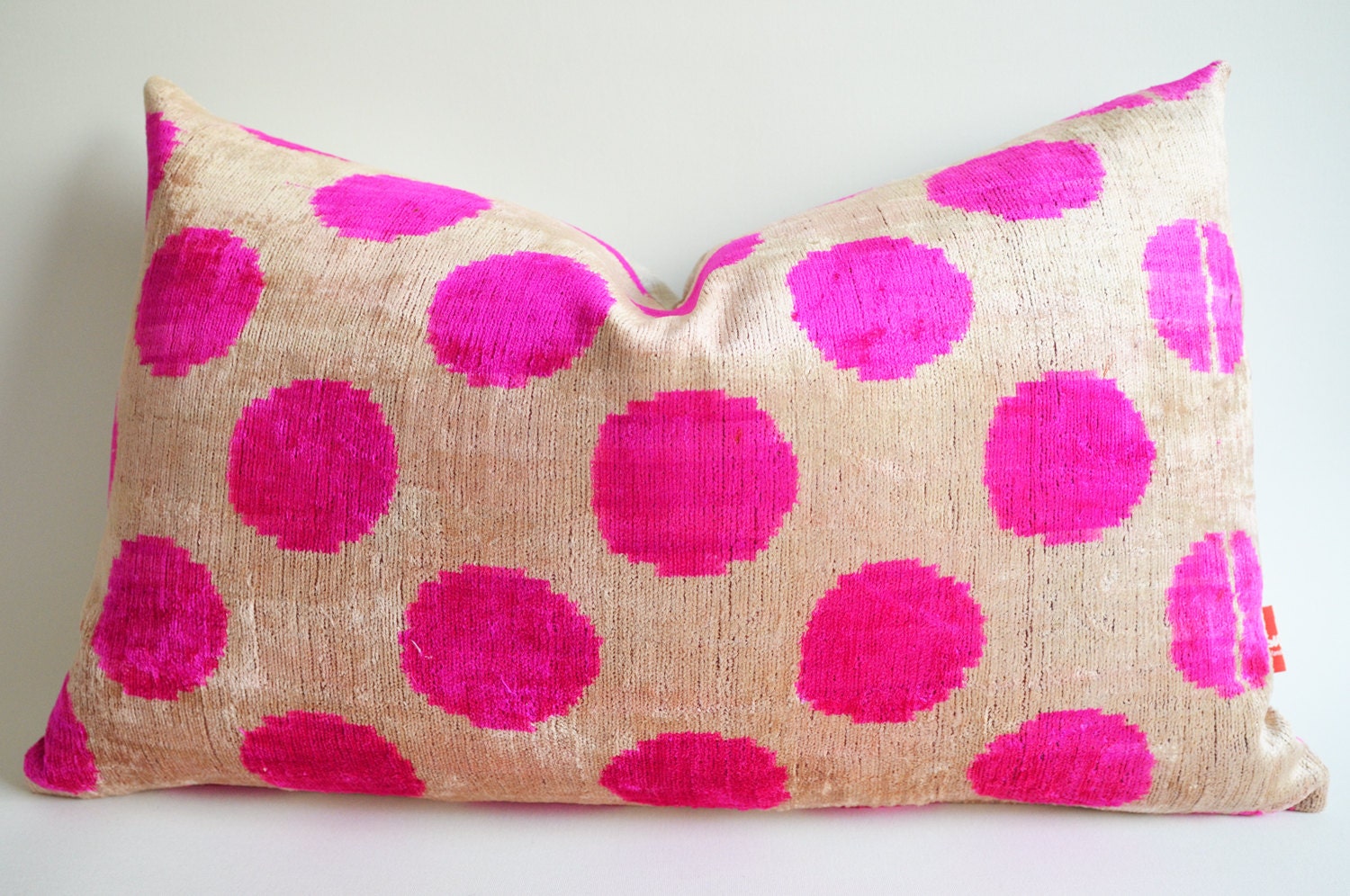 Sukan / SALE, Decorative Pillow,Throw Pillow Cover, Handmade Silk Velvet Ikat Pillow Cover Lumbar Ikat Pillow Pink, Beige Color