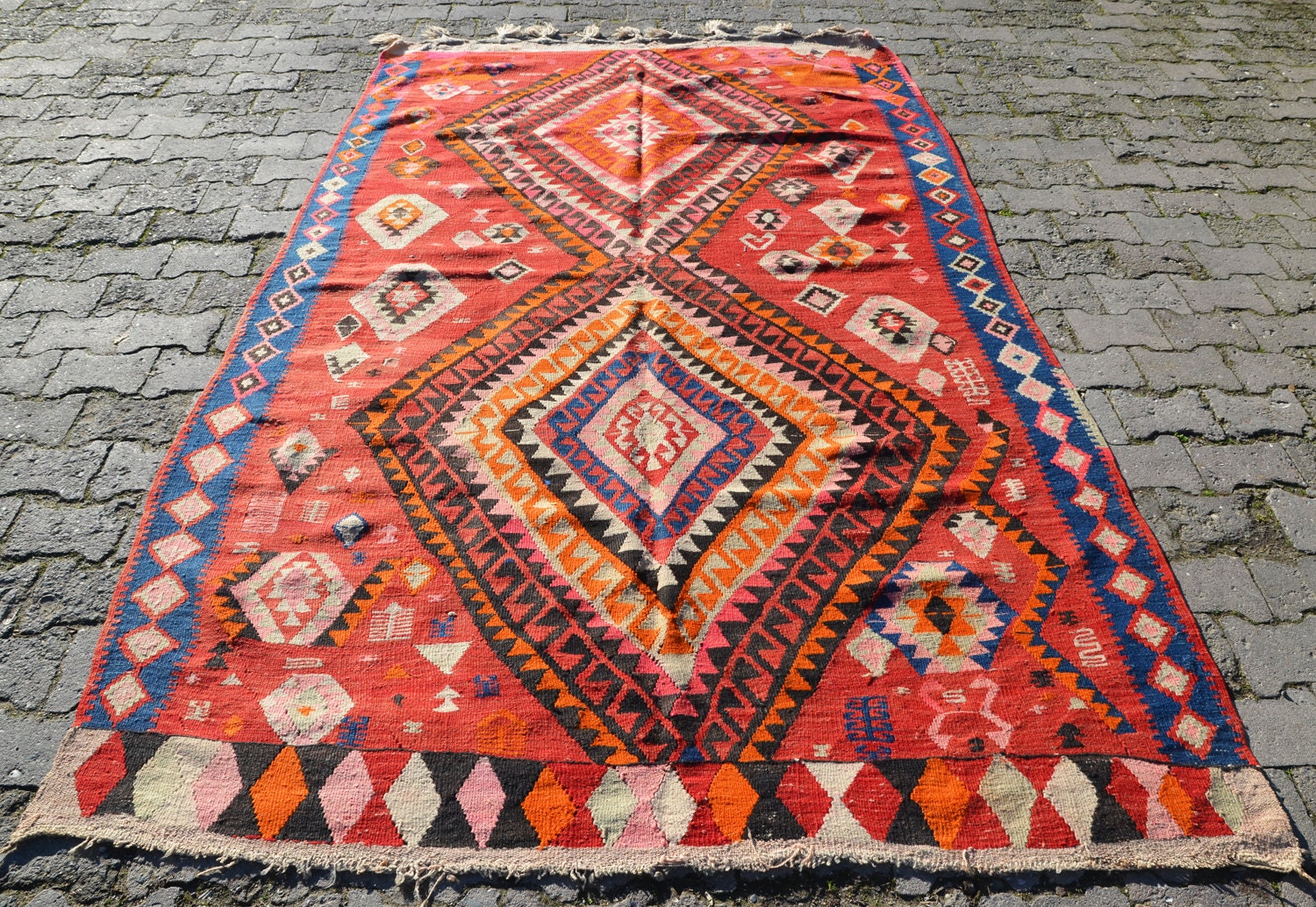 Sukan / Organic Shine Society Modern Bohemian Throw Kilim Rug - Handwoven Wool Vintage Tribal Anatolian Turkish Kilim - Large Kilim Rug
