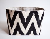 Sukan / 1 Organic Silk ikat Black, Raw Pure Linen Storage Organization - Organizer Container Basket Bin - Custom Basket Bin