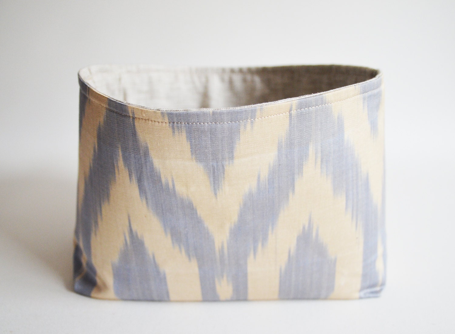 Sukan / 1 Organic Silk ikat Soft Blue, Raw Pure Linen Storage Organization - Organizer Container Basket Bin - Custom Basket Bin