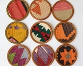 Sukan / Hand Woven - Turkish Antique Kilim Cups Coasters - 9 pcs