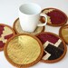 Sukan / Hand Woven - Turkish Antique Kilim Cups Coasters - 6 pcs - purple, ivory, gold, yellow, gold