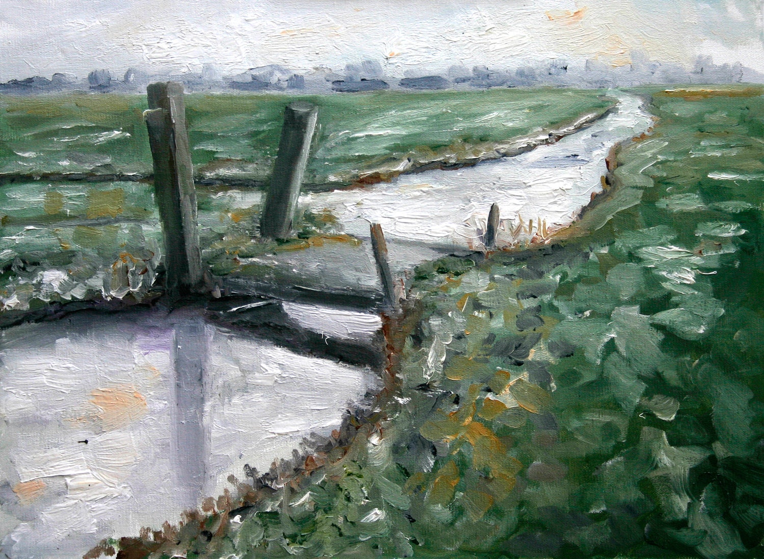 Dutch Landscape Bridge landscape Noord Holland oil painting original by Nancy van den Boom 30 x 40 cm