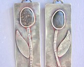 Silver Beach Rock Flower Stem Earrings