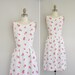 vintage 50s dress / 1950s pink rose bud print dress / 1950s linen cotton dress