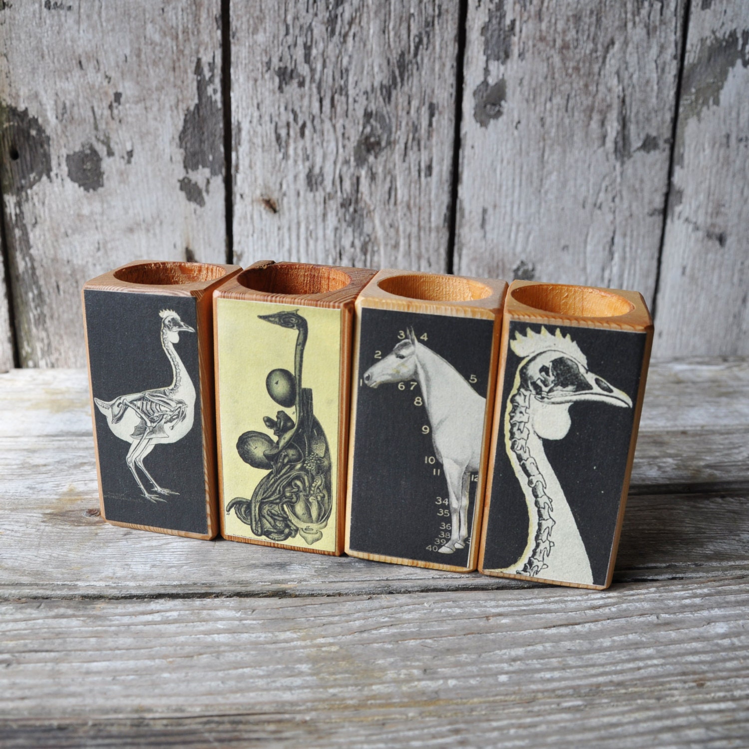 1 Reclaimed Wood Smokestack Candle Block with Farm Animal Decoupage