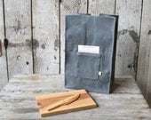 The Marlowe Lunchbag with Lunch Palette and Knife, waxed canvas, reclaimed wood.