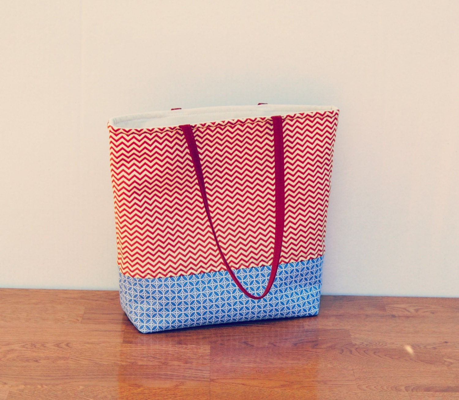 The Day Tote - READY TO SHIP - Orange Mini Chevron and Periwinkle