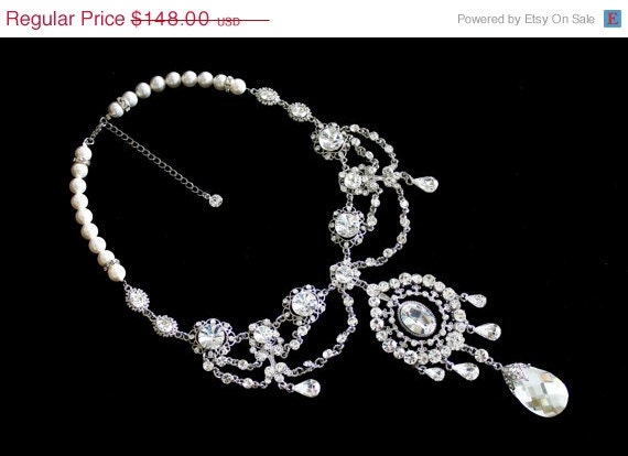 ON SALE Bridal Jewelry Set, Bridal Statement Necklace Earrings, Swarovski Pearl Bridal Necklace, Crystal Bridal Necklace, Bridal Jewelry