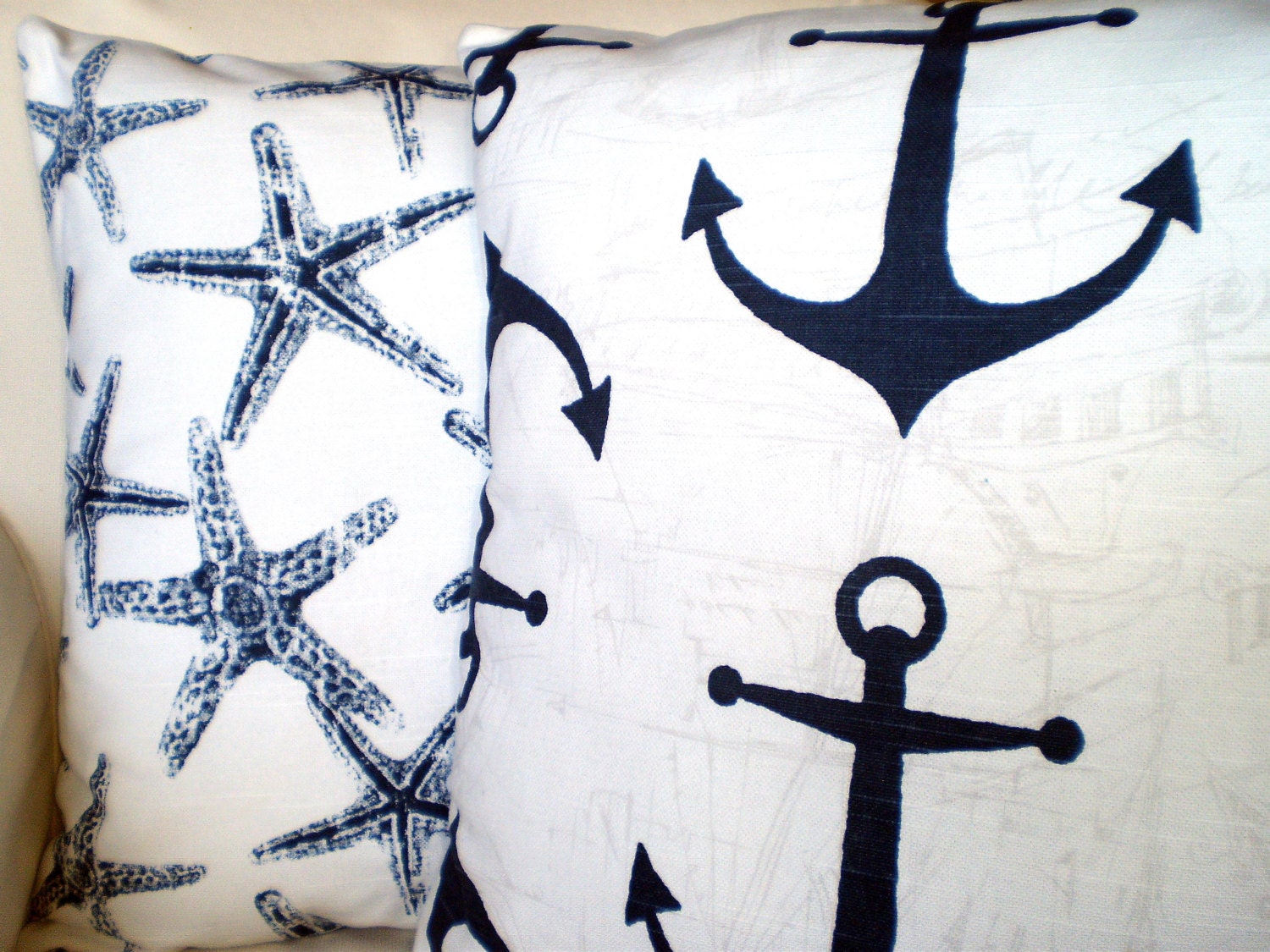 Cushions Throw Pillows Decorative Pillows Cushion Covers Nautical Dark Blue White BOTH SIDES - Combo Set of  Two 18 x 18