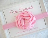 Pastel Pink Satin Rose Flower Baby Headband of Hair Flower Clip, Newborn Baby Homecoming Headband