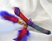 Amethyst, Feathers, and Sari Silk  Magic Wand