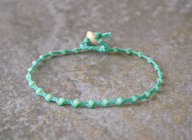 Mint and Sea Foam Green Single Wrap Bracelet Perfect Beach Jewelry