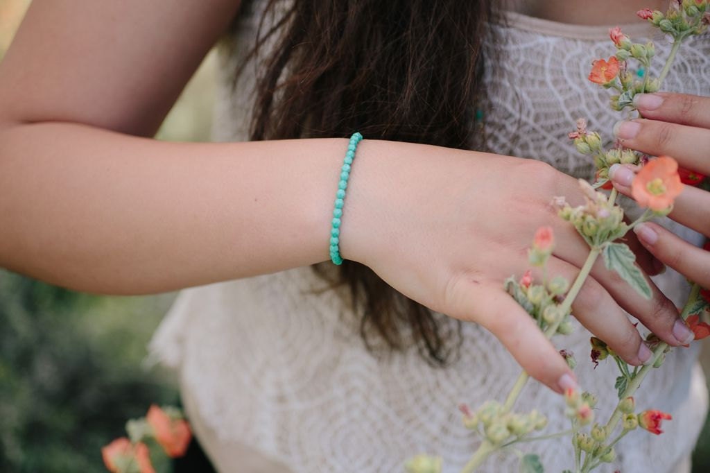 Turquoise Bracelet - blue green beaded faceted glass layering bracelet  - simple modern jewelry - adenandclaire