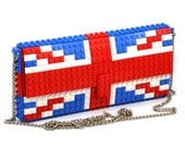 UK flag clutch on a chain made entirely of LEGO bricks