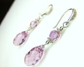 Swarovski light amethyst teardrop briolette crystal and white gold findings earrings -Free US shipping