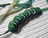 Handmade SQUARE Cast Glass Beads / Set of 6 /  Purple Green Blend / For Your Handcrafted Jewelry Designs or Crafts
