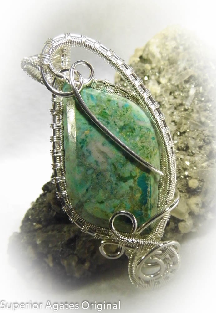 Chrysocolla Wire Wrapped Stone Pendant