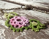 Spring flower delicate lace bracelet - retro inspired Victorian lace jewelry - rustic lace bracelet in pink and green