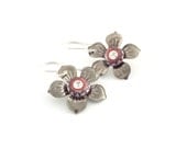 Black and Red Flower Earrings with Swarovski Crystal