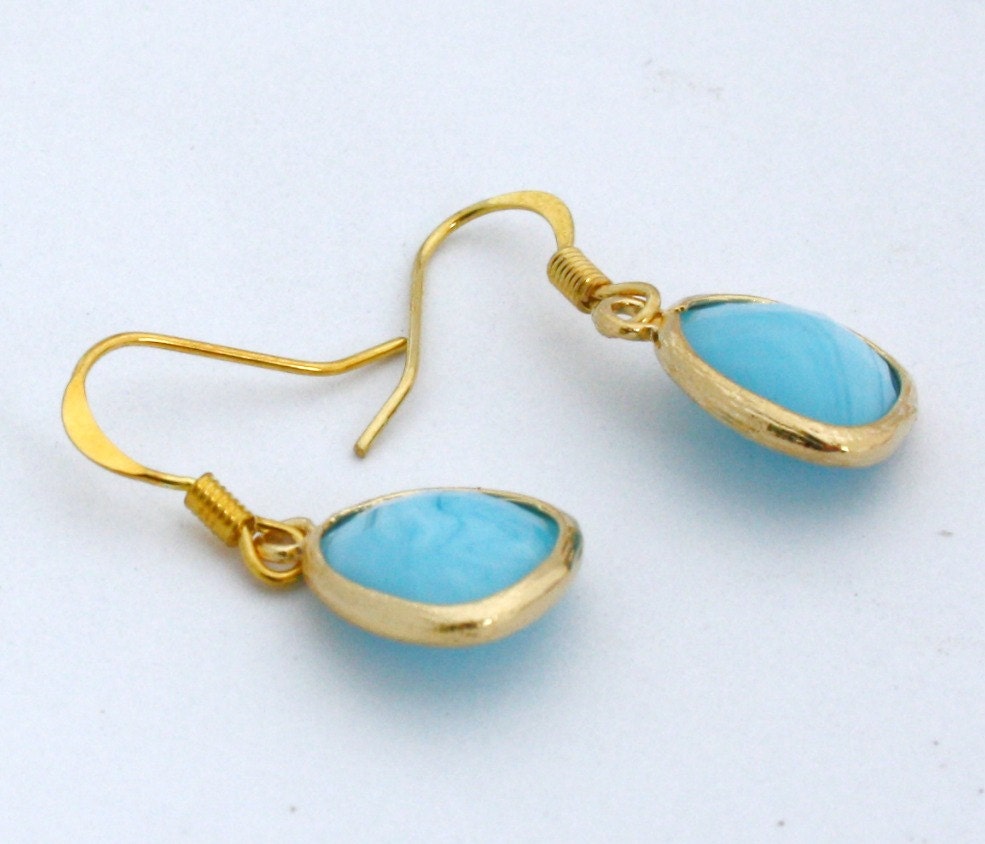 Blue Glass Earrings, Gold Earrings, Bridal Jewelry, Friends Birthday