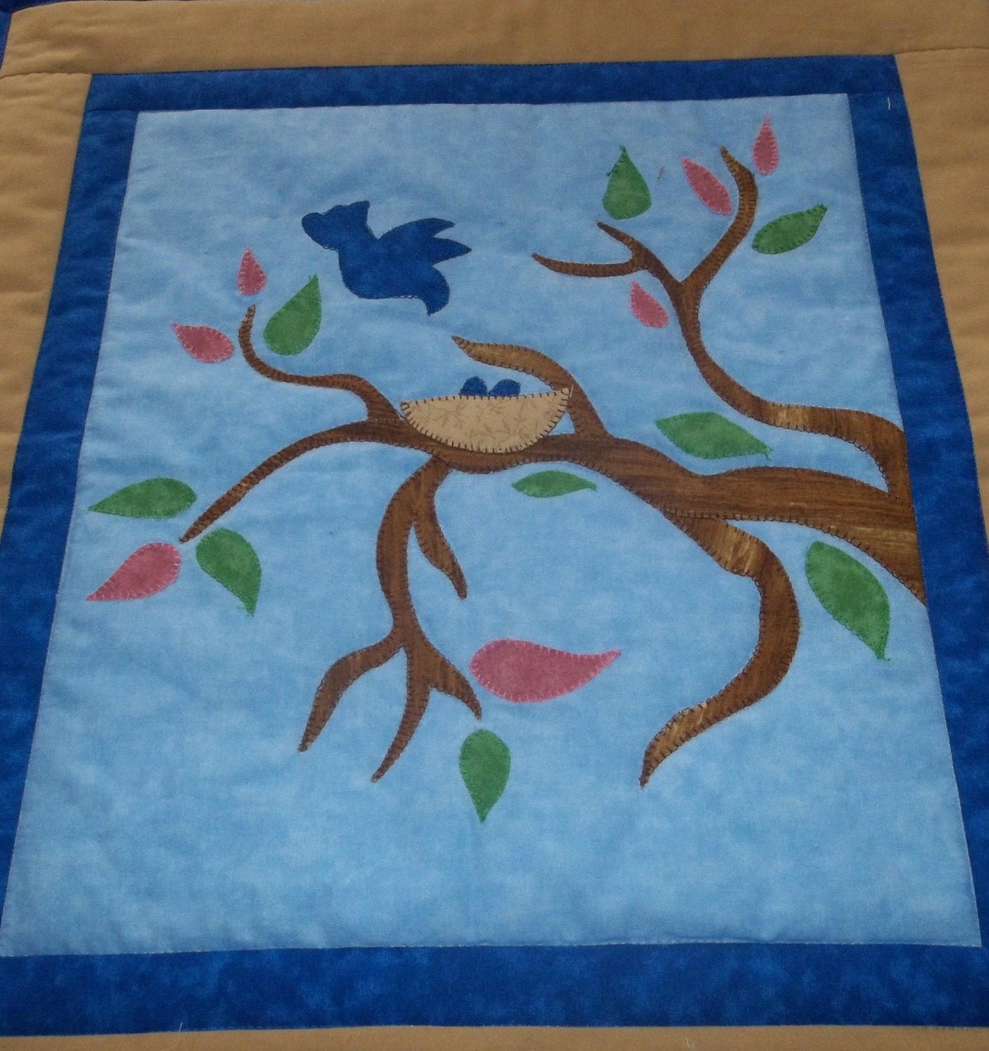 Blue birds quilt,nest,Spring quilt,wall decor,easter quilt,home decor,decoration,birthday gift