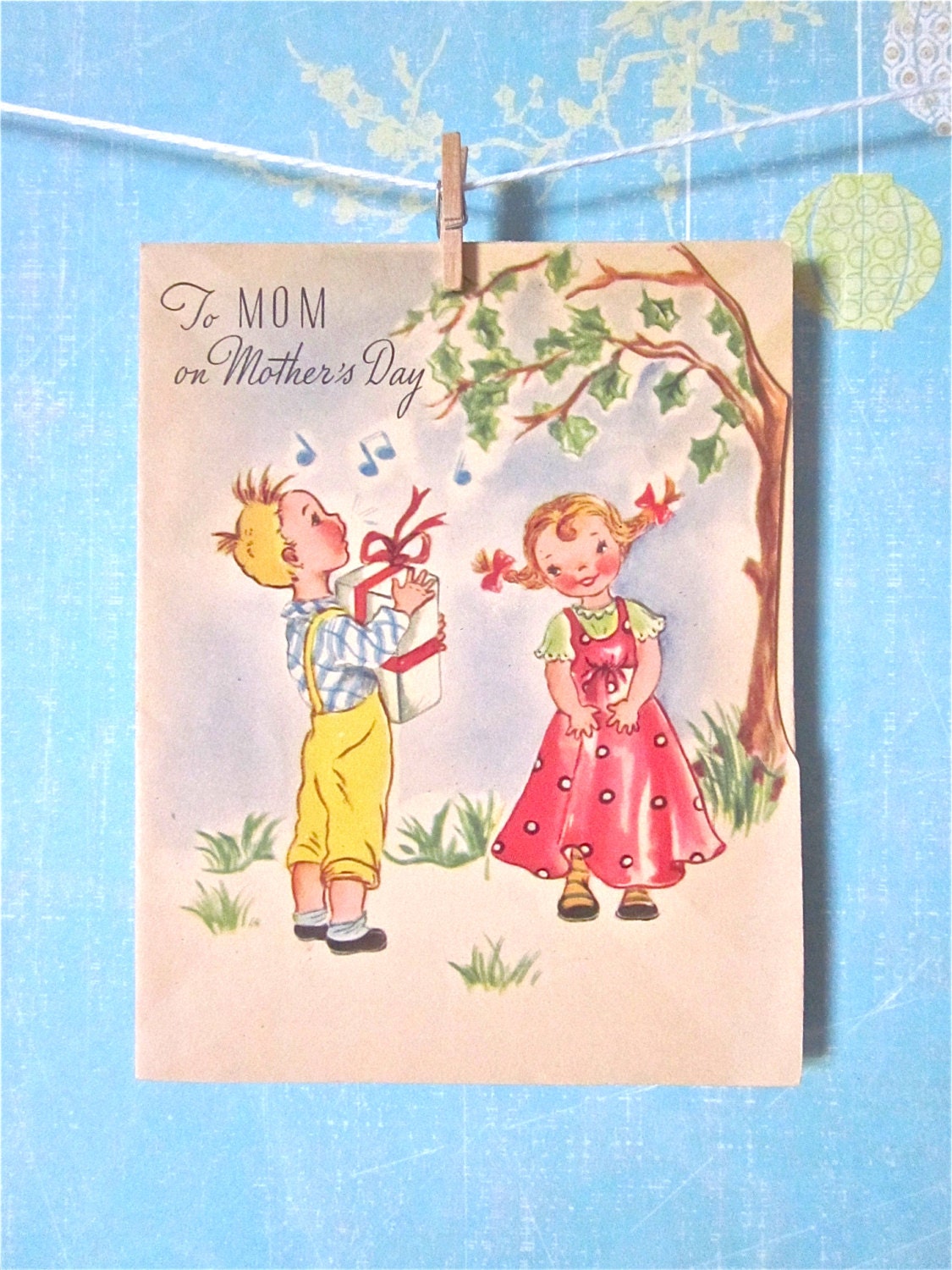 Vintage Mother's Day Card Little Boy and Mom 1940's