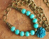 OOAK Turquoise Flower Cameo Chain Necklace