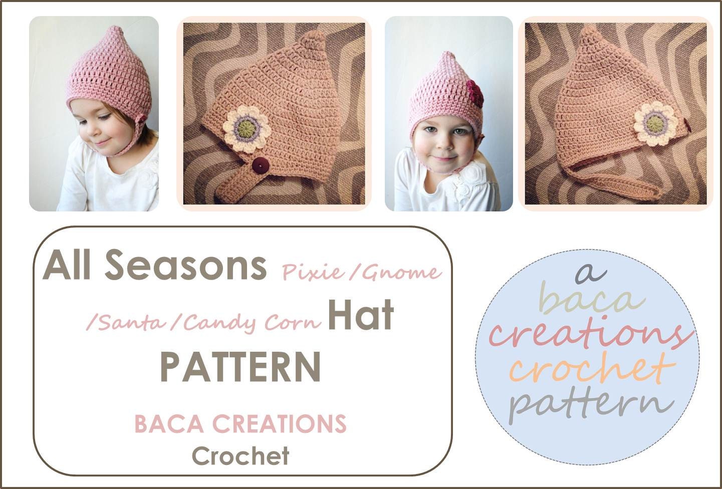 PDF Pattern - All Seasons Pixie Gnome Candy Corn Santa Hat with and without Chin Strap (Halloween / photo prop)