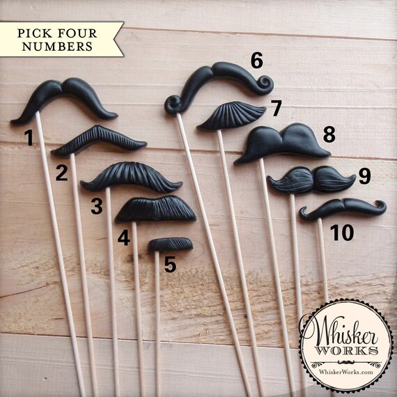 Plastic Mustaches on Sticks - Choose Your Own - Set of 4