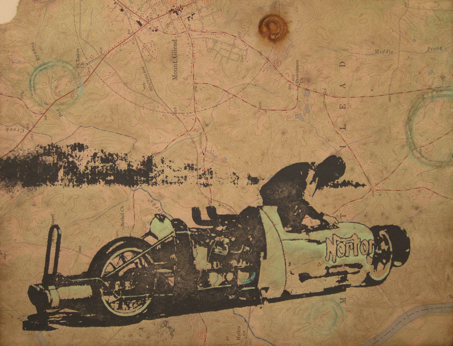 Bonneville Salt Flats - Motorcycle Map Art - Land Speed Record Norton - Mixed Media