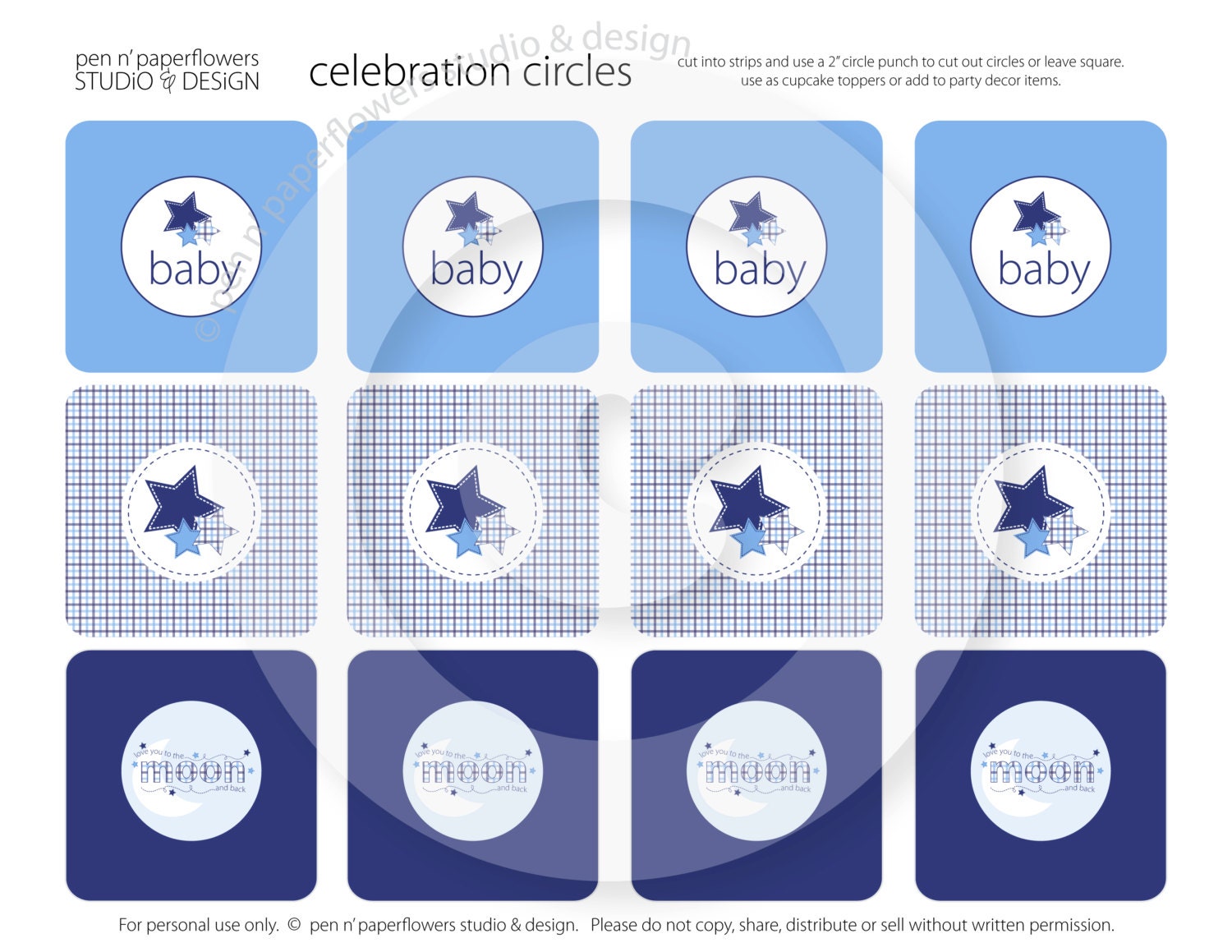 INSTANT DOWNLOAD - Love You to the Moon Baby Shower Collection - STANDARD Cupcake Toppers