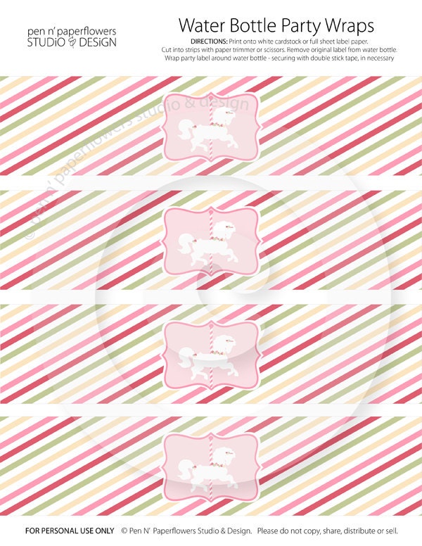 INSTANT DOWNLOAD - Carousel Party Collection - Water Bottle Party Wraps