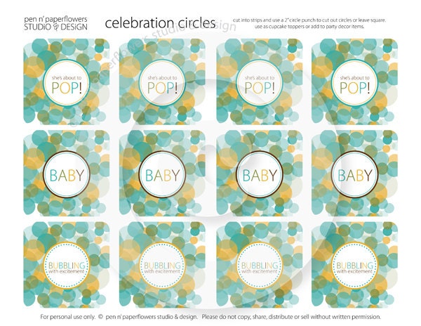 INSTANT DOWNLOAD - Bubbles Collection (Mustard and Teal Edition) - STANDARD Celebration Circles