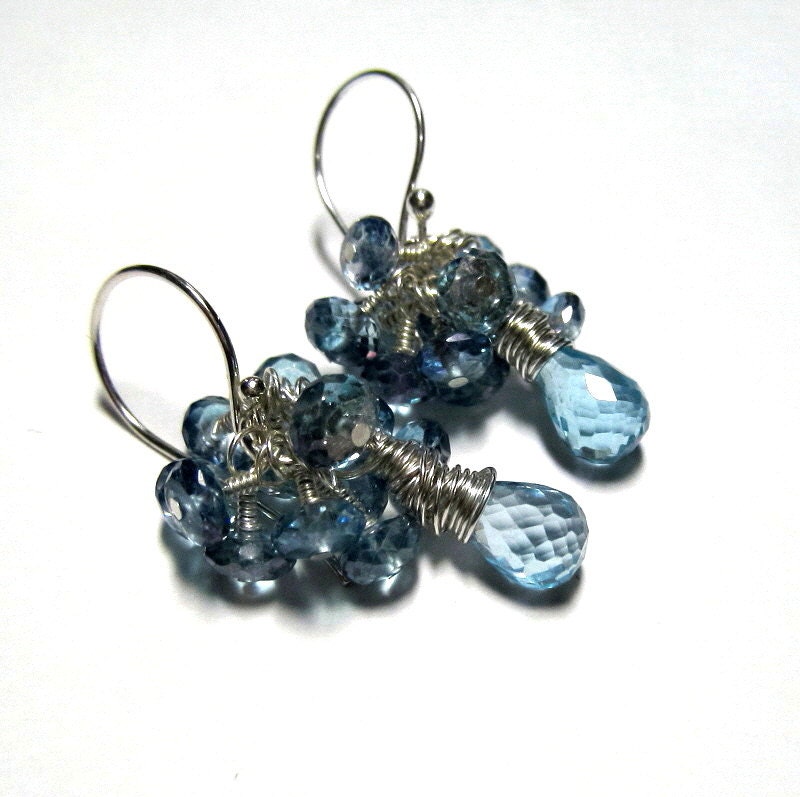 Blue Topaz Cluster Earrings,  Sky Blue Gemstone,  Mystic Blue Topaz Dangle Earrings,  December Birthstone Jewelry,  Sterling Silver