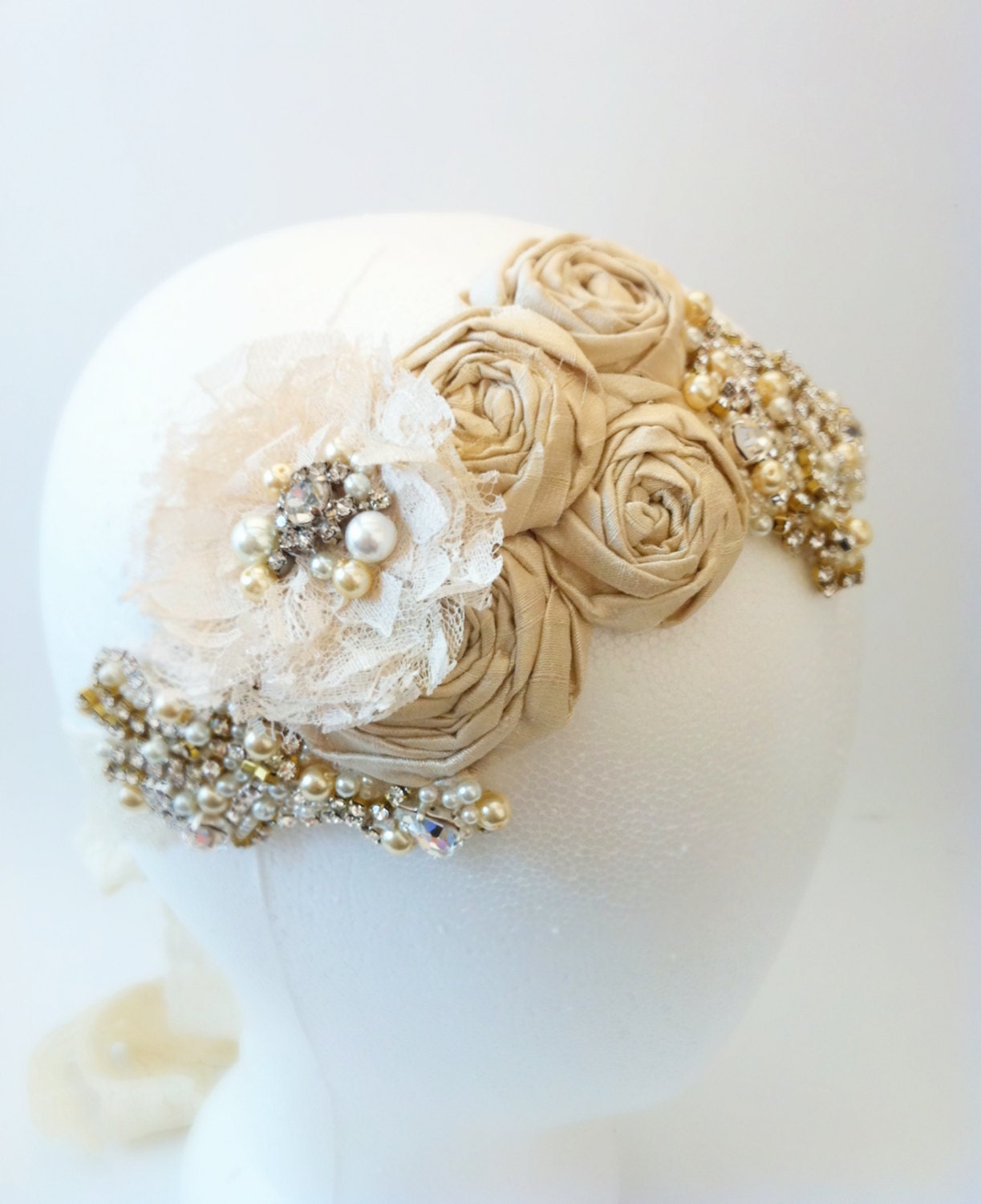 Bridal Headband or Bridal Sash- Vintage Wedding- Swarovski Crystal Bridal Bandeau- One-of-a-Kind Hand-Beaded -Vintage Glamour- TheLUXE