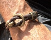 unisex men women jewelry Black leather bracelet bronze hook  clasp