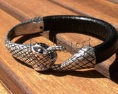 women black leather bracelet  silver plated half bracelet cuff button clasp  snake head finding jewellery