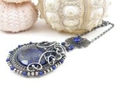 Wire wrap gemstone necklace , silver wire wrapped jewelry , blue lapis necklace , sterling jewelry , fine wirework jewelry