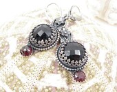 Metalwork earring , silver gemstone earring , vintage style earring , sterling dangle earring , gemstone fine jewelry , retro earring
