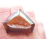 Pastel Peach Titanium Druzy Statement Ring