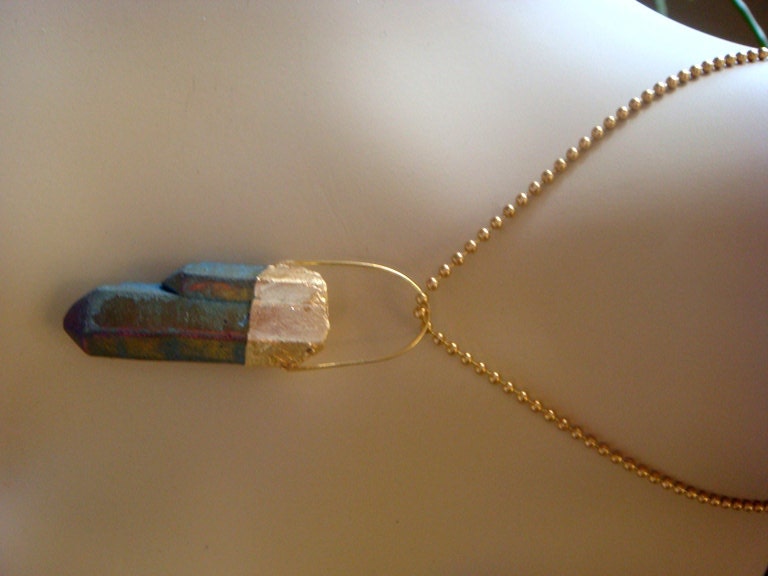 24K Gold Purple Titanium Quartz Crystal Necklace