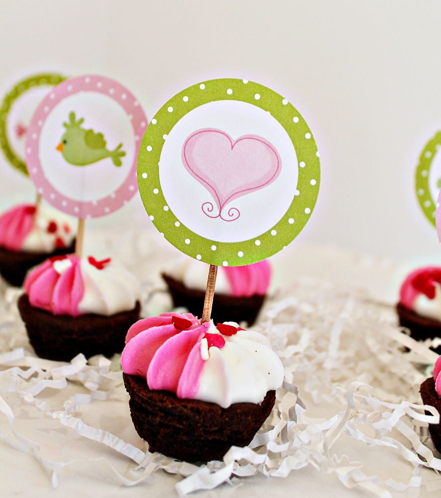 Happy Heart Turtles Theme - Printable Party Tags - Cupake Toppers - Printable Party Favors - Valentine Party Printables